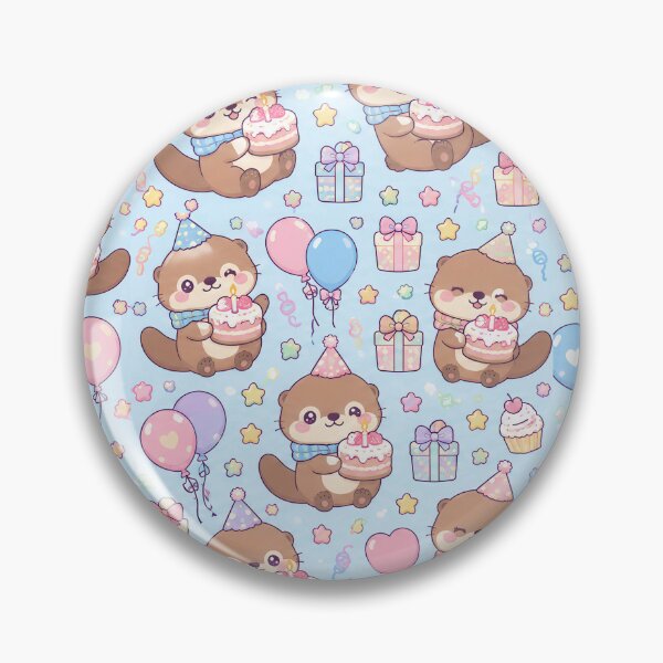 Item preview, Kawaii Birthday Baby Otter Cake Party Pattern designed and sold by Soft Berry Studio.