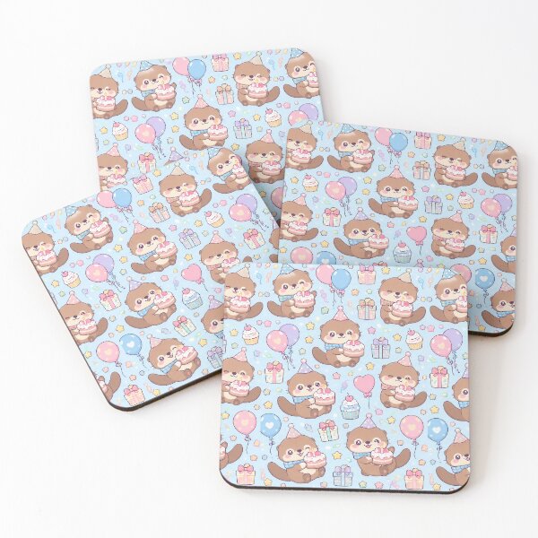 Item preview, Kawaii Birthday Baby Otter Cake Party Pattern designed and sold by Soft Berry Studio.