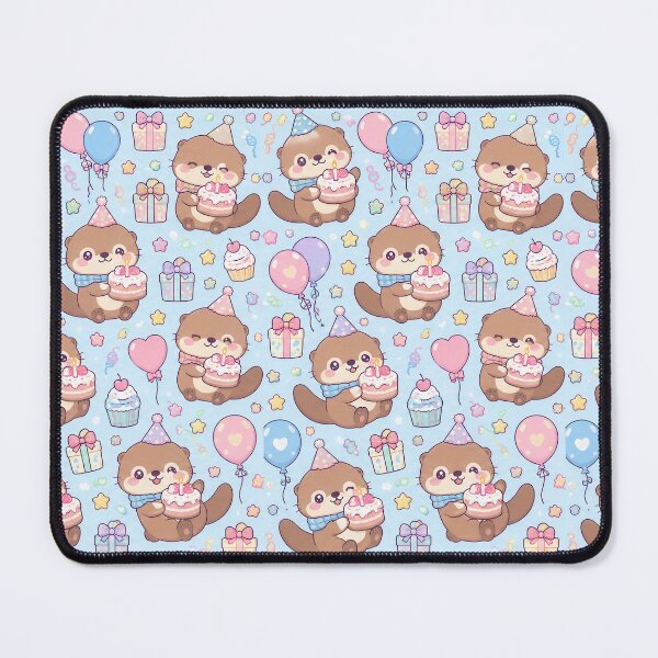 Item preview, Kawaii Birthday Baby Otter Cake Party Pattern designed and sold by Soft Berry Studio.