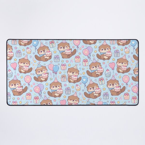 Item preview, Kawaii Birthday Baby Otter Cake Party Pattern designed and sold by Soft Berry Studio.