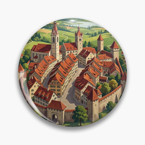 Item preview, Winterthur Switzerland Vintage Travel Poster – Old Town Stadthaus Kyburg Castle designed and sold by Bomax121.