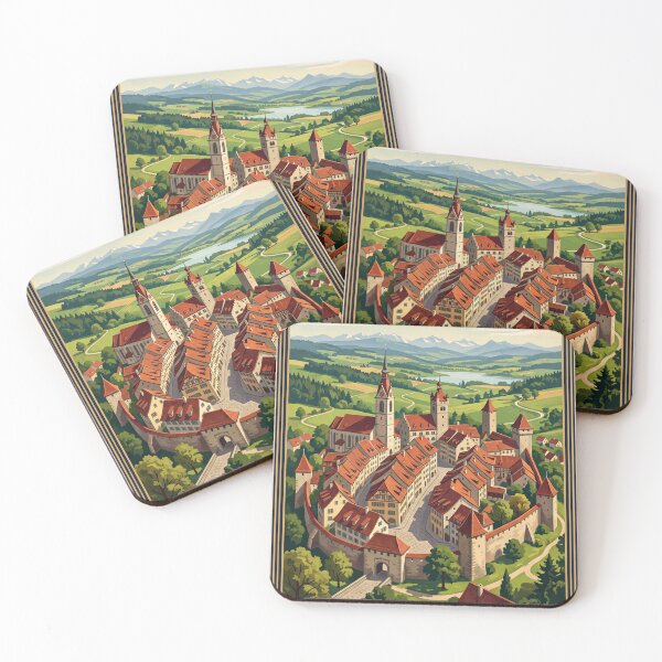 Item preview, Winterthur Switzerland Vintage Travel Poster – Old Town Stadthaus Kyburg Castle designed and sold by Bomax121.