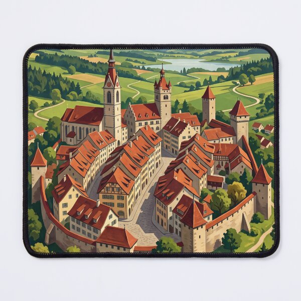 Item preview, Winterthur Switzerland Vintage Travel Poster – Old Town Stadthaus Kyburg Castle designed and sold by Bomax121.