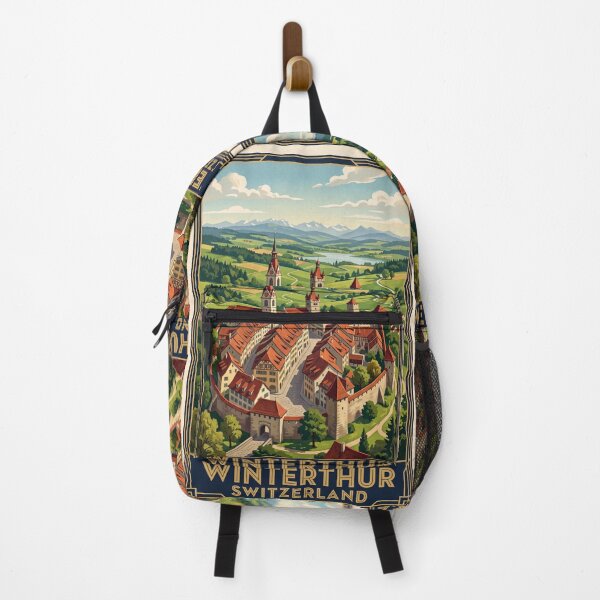 Item preview, Winterthur Switzerland Vintage Travel Poster – Old Town Stadthaus Kyburg Castle designed and sold by Bomax121.