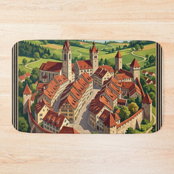 Item preview, Winterthur Switzerland Vintage Travel Poster – Old Town Stadthaus Kyburg Castle designed and sold by Bomax121.
