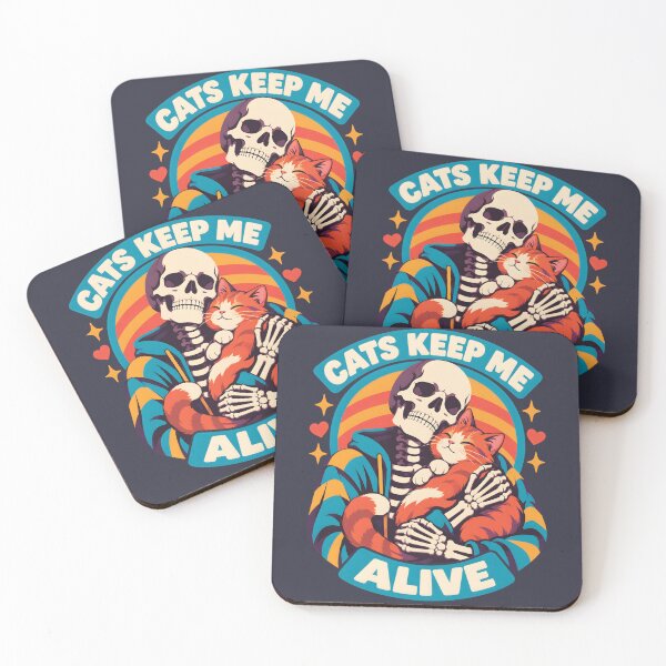 Item preview, Cats Keep Me Alive Funny Retro Skeleton Art designed and sold by MagicTheDog.