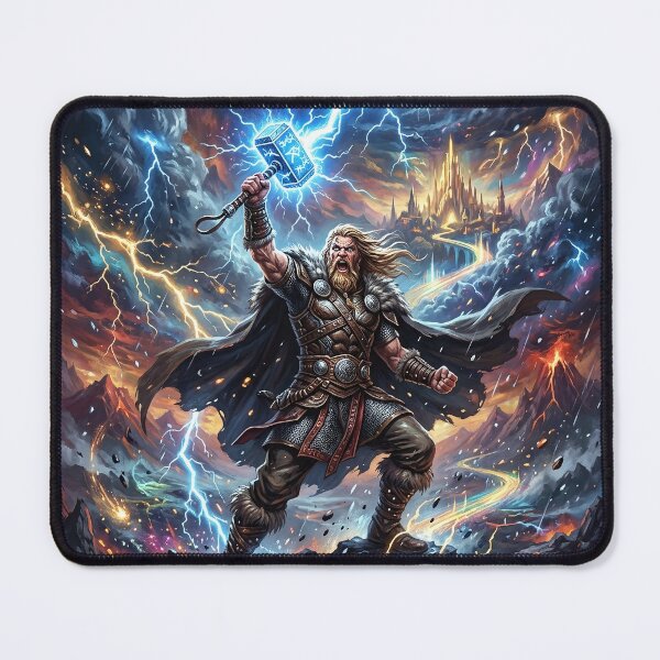 Item preview, Thor Raising Mjolnir Beneath a Swirling Storm designed and sold by Lucid Dream Pixel.