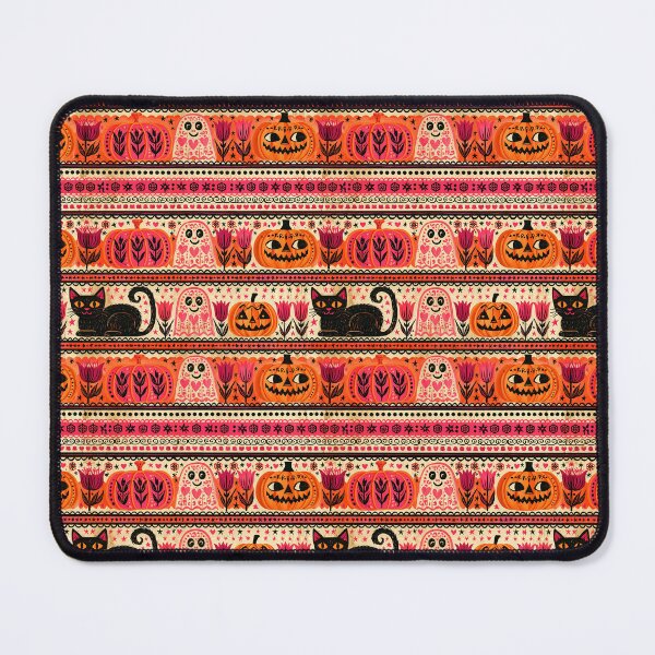 Item preview, Folk Art Halloween Pumpkins Ghosts & Flowers Pattern designed and sold by Derek Gillette.