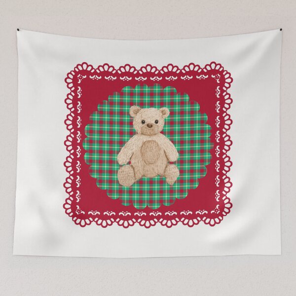 Item preview, Cute Holiday Toy Bear & Tartan Pattern Christmas Decor Art designed and sold by Liberarteprint.