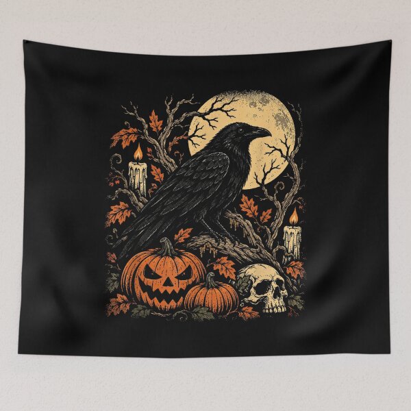 Item preview,  Gothic Raven With Pumpkins Under Full Moon designed and sold by NoeValdric.