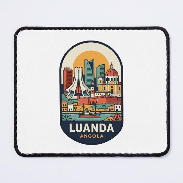 Artikelvorschau, Einzigartiges Luanda-Angola-Reiseabzeichen, Retro-Skyline der Bucht und Wahrzeichen-Emblem von Fortaleza de Sao Miguel entworfen und verkauft von raedattia.