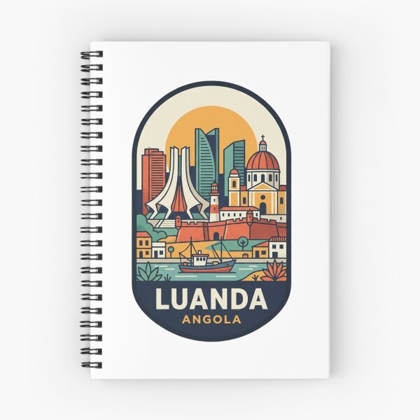 Artikelvorschau, Einzigartiges Luanda-Angola-Reiseabzeichen, Retro-Skyline der Bucht und Wahrzeichen-Emblem von Fortaleza de Sao Miguel entworfen und verkauft von raedattia.