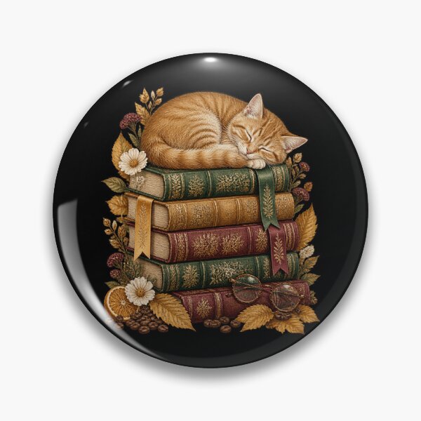 Item preview, Sleeping Ginger Cat Napping Vintage Books Fall designed and sold by barfikalart.