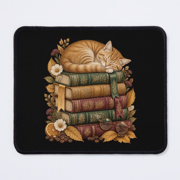 Item preview, Sleeping Ginger Cat Napping Vintage Books Fall designed and sold by barfikalart.