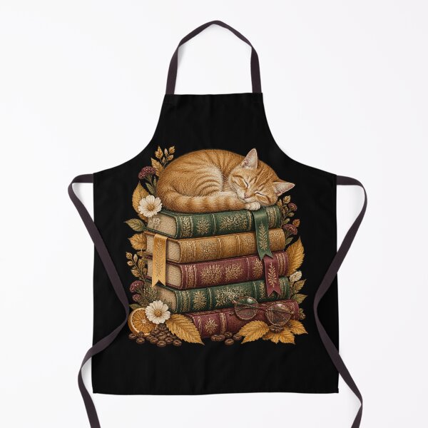 Item preview, Sleeping Ginger Cat Napping Vintage Books Fall designed and sold by barfikalart.