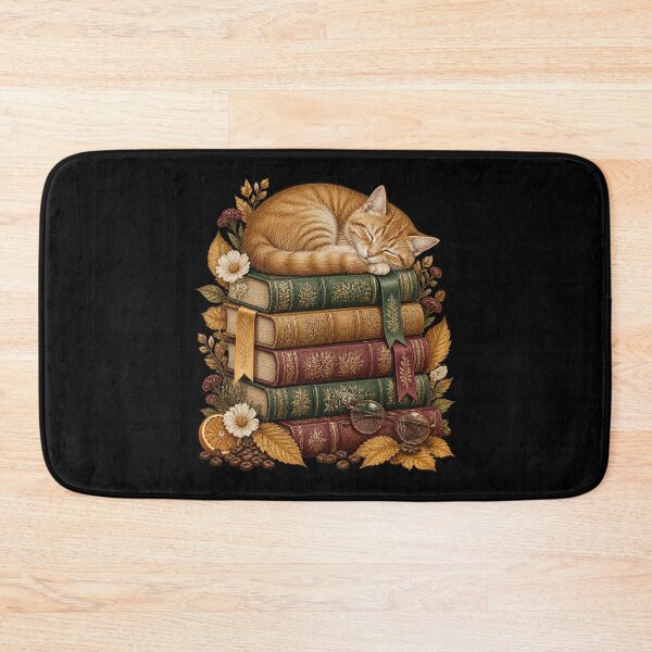 Item preview, Sleeping Ginger Cat Napping Vintage Books Fall designed and sold by barfikalart.