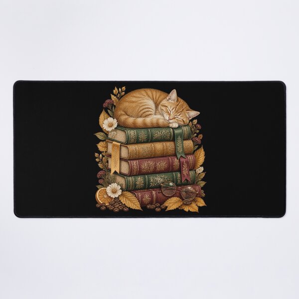 Item preview, Sleeping Ginger Cat Napping Vintage Books Fall designed and sold by barfikalart.