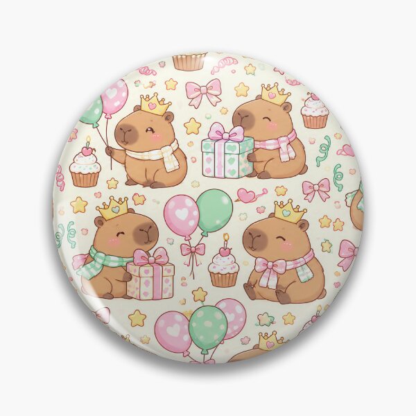 Item preview, Kawaii Birthday Baby Capybara Balloon Party Pattern designed and sold by Soft Berry Studio.