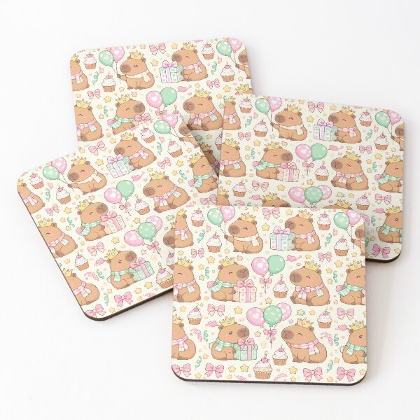 Item preview, Kawaii Birthday Baby Capybara Balloon Party Pattern designed and sold by Soft Berry Studio.