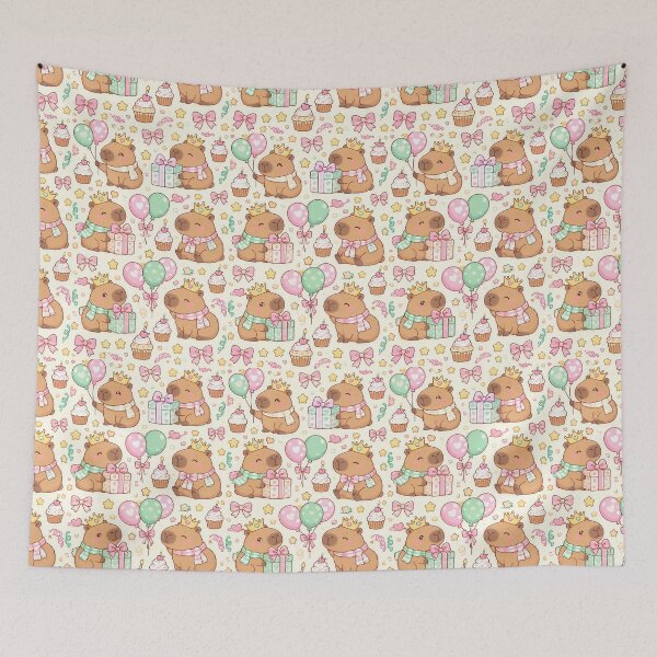 Item preview, Kawaii Birthday Baby Capybara Balloon Party Pattern designed and sold by Soft Berry Studio.