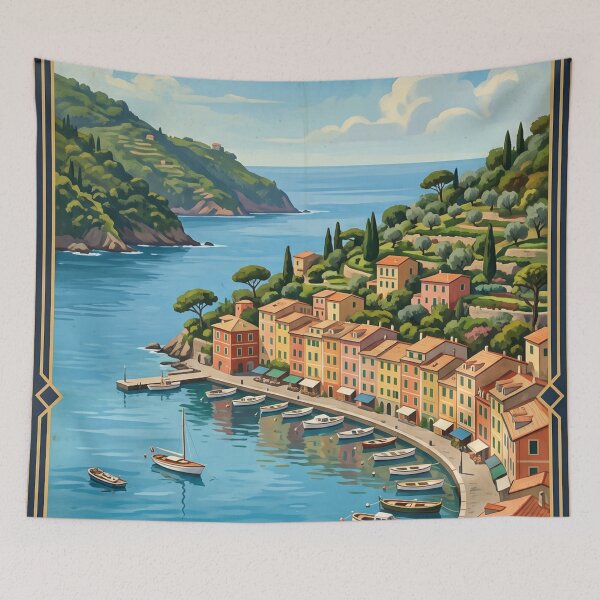 Item preview, Portofino Italy Vintage Travel Poster – Italian Riviera Harbor Liguria Castello Brown designed and sold by Bomax121.