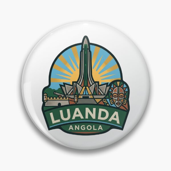 Item preview, Unique Luanda Angola Travel Badge, Agostinho Neto Mausoleum & Chokwe Mask Heritage Emblem designed and sold by raedattia.