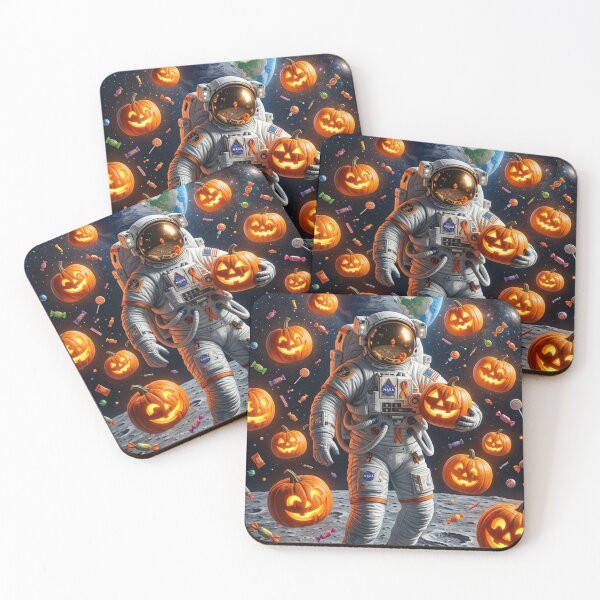Item preview, Halloween Astronaut on Moon with Glowing Jack-o'-Lanterns: Surreal Space Art designed and sold by Rain-Road.