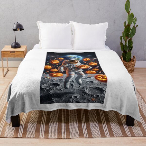Item preview, Halloween Astronaut on Moon with Glowing Jack-o'-Lanterns: Surreal Space Art designed and sold by Rain-Road.
