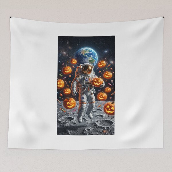 Item preview, Halloween Astronaut on Moon with Glowing Jack-o'-Lanterns: Surreal Space Art designed and sold by Rain-Road.