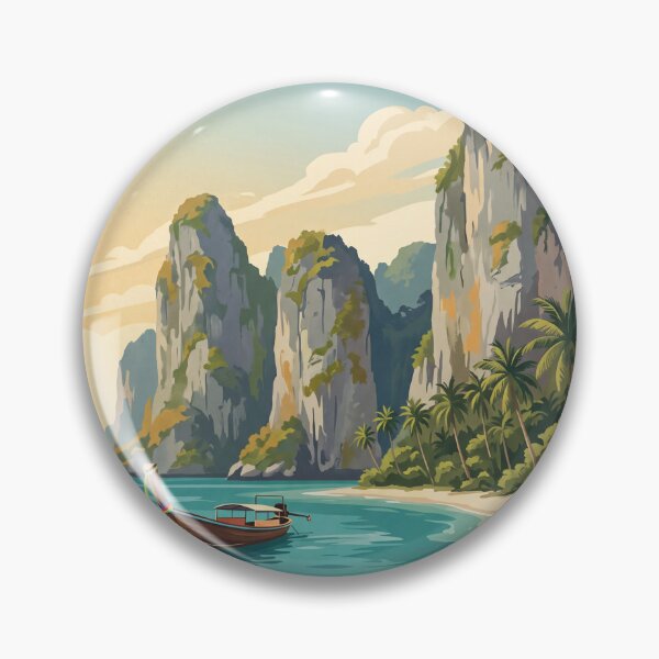 Item preview, Phi Phi Islands Thailand Vintage Travel Poster – Maya Bay Longtail Boats Andaman Sea designed and sold by Bomax121.