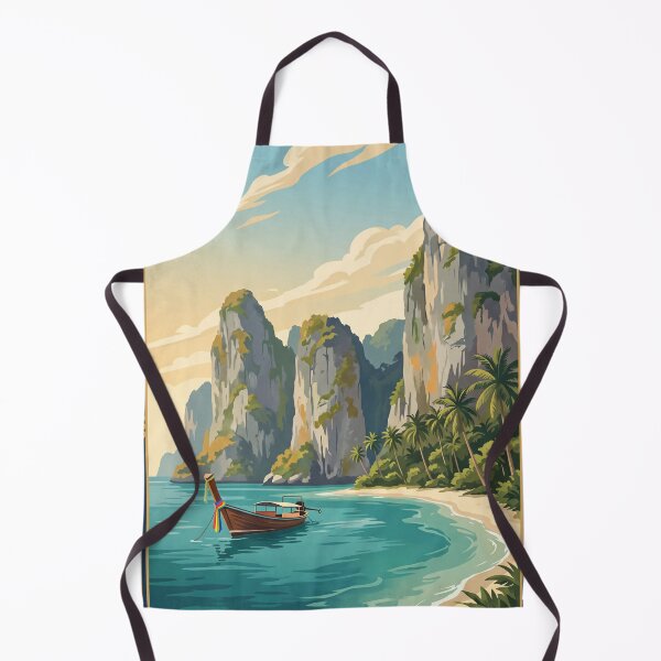 Item preview, Phi Phi Islands Thailand Vintage Travel Poster – Maya Bay Longtail Boats Andaman Sea designed and sold by Bomax121.