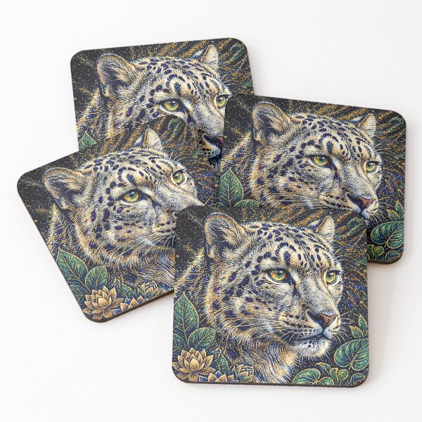 Item preview, Snow Leopard with Golden Eyes and Starry Night Flowers designed and sold by ManJiangHong.