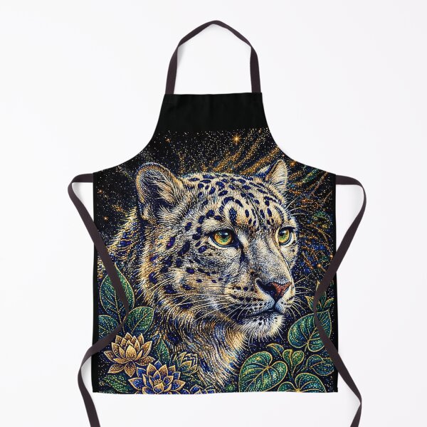 Item preview, Snow Leopard with Golden Eyes and Starry Night Flowers designed and sold by ManJiangHong.