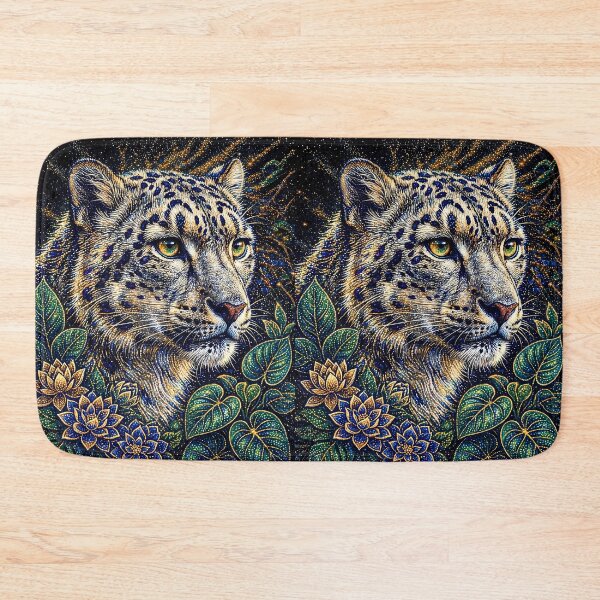 Item preview, Snow Leopard with Golden Eyes and Starry Night Flowers designed and sold by ManJiangHong.