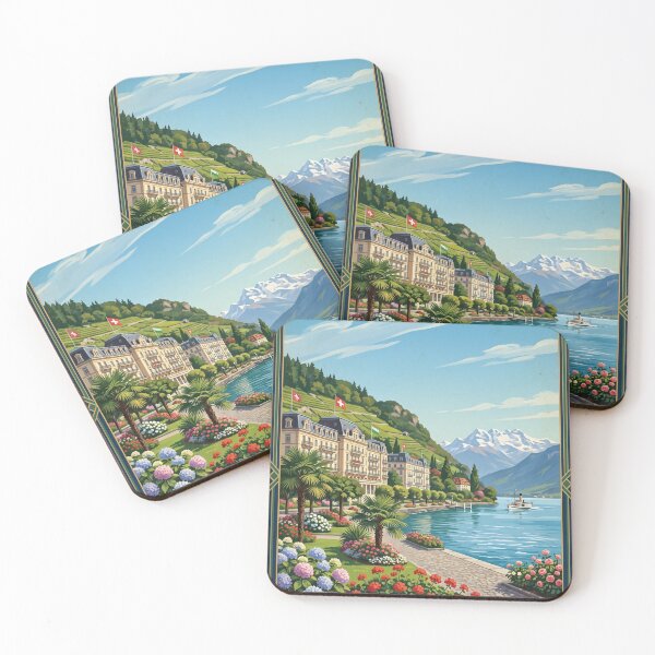 Item preview, Ouchy Lausanne Switzerland Vintage Travel Poster – Lake Geneva Chateau d'Ouchy Savoy Alps designed and sold by Bomax121.