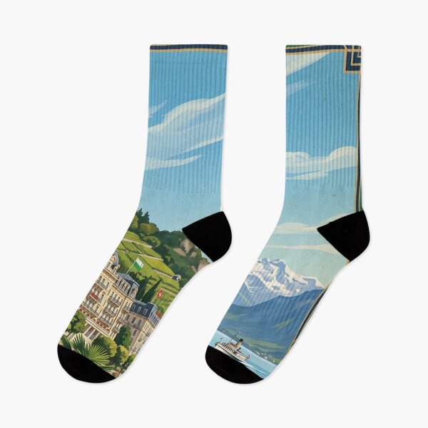 Item preview, Ouchy Lausanne Switzerland Vintage Travel Poster – Lake Geneva Chateau d'Ouchy Savoy Alps designed and sold by Bomax121.