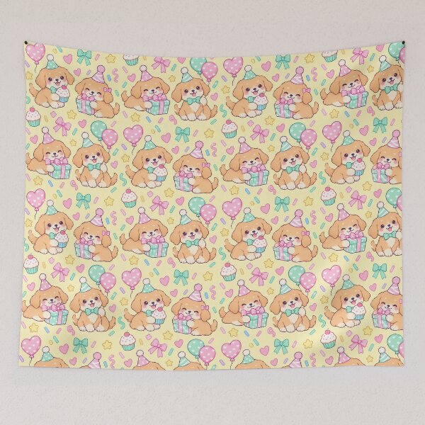 Item preview, Kawaii Birthday Golden Retriever Puppy Pattern designed and sold by Soft Berry Studio.
