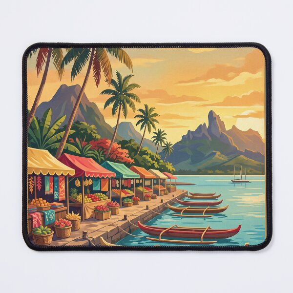 Item preview, Papeete Tahiti French Polynesia Vintage Travel Poster – Tropical Harbor Mount Aorai South Pacific designed and sold by Bomax121.