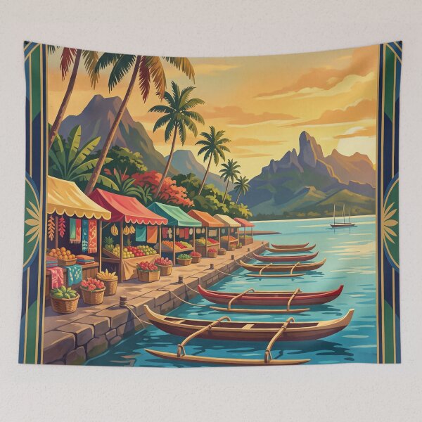 Item preview, Papeete Tahiti French Polynesia Vintage Travel Poster – Tropical Harbor Mount Aorai South Pacific designed and sold by Bomax121.