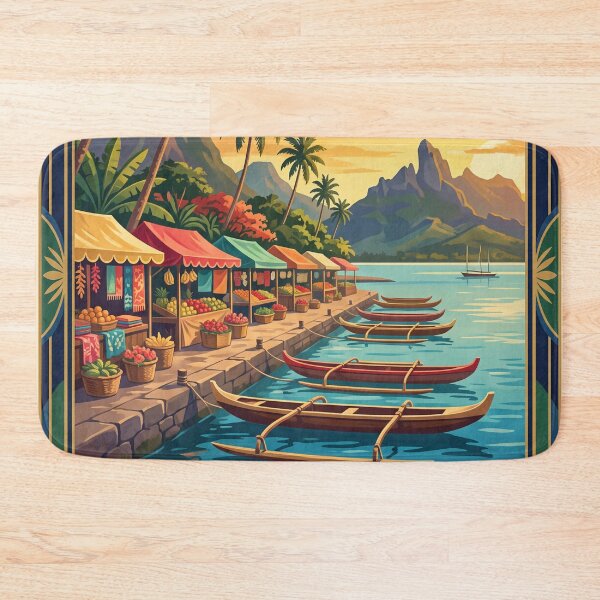 Item preview, Papeete Tahiti French Polynesia Vintage Travel Poster – Tropical Harbor Mount Aorai South Pacific designed and sold by Bomax121.