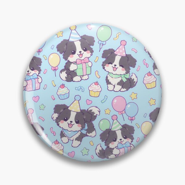 Item preview, Kawaii Birthday Border Collie Puppy Pattern designed and sold by Soft Berry Studio.