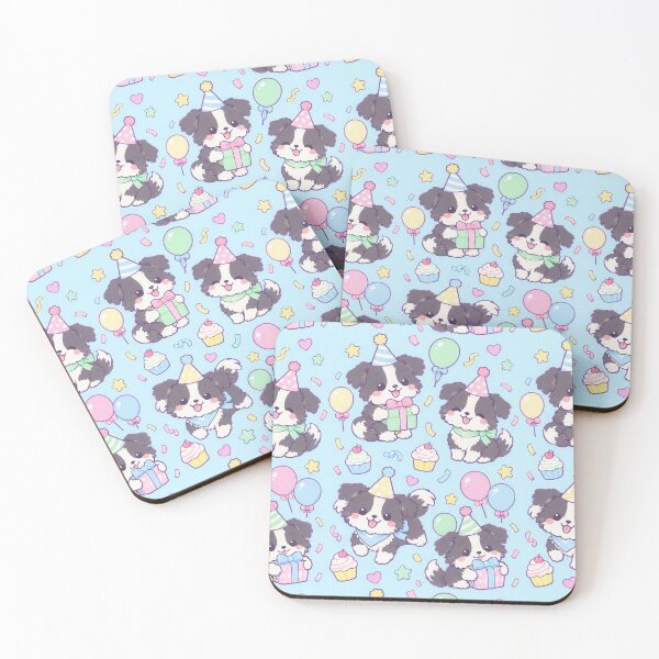 Item preview, Kawaii Birthday Border Collie Puppy Pattern designed and sold by Soft Berry Studio.