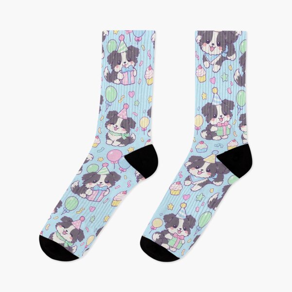 Item preview, Kawaii Birthday Border Collie Puppy Pattern designed and sold by Soft Berry Studio.