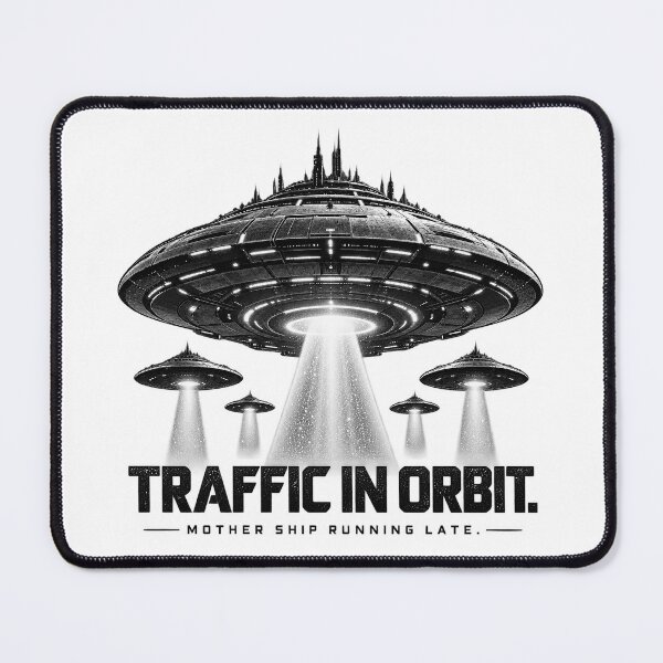 Item preview, Traffic In Orbit Mother Ship Running Late Retro Sci-Fi UFO Humor designed and sold by zzz888.