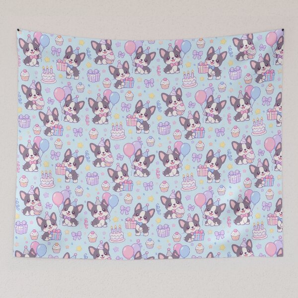 Item preview, Kawaii Birthday Boston Terrier Puppy Pattern designed and sold by Soft Berry Studio.