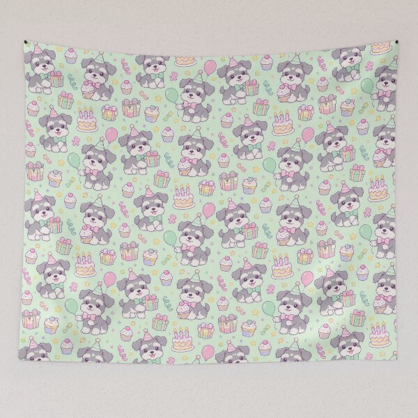 Item preview, Kawaii Birthday Schnauzer Puppy Pattern designed and sold by Soft Berry Studio.