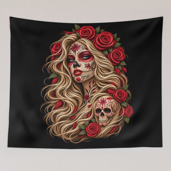 Item preview, Calavera Woman with Red Roses and Skull designed and sold by JUTElCONIC.
