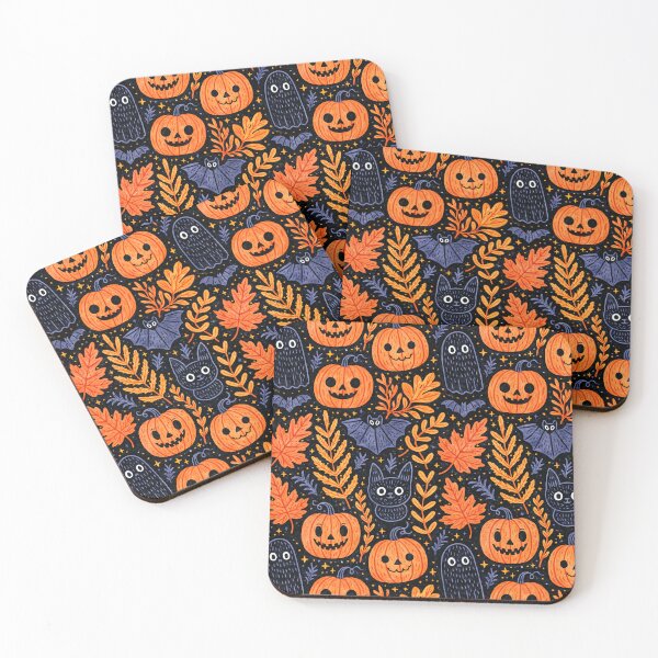 Item preview, Autumn Fall Halloween Ghost Pumpkin Cat and Bat Pattern designed and sold by Derek Gillette.
