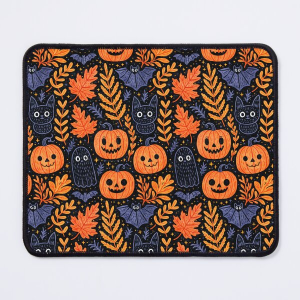 Item preview, Autumn Fall Halloween Ghost Pumpkin Cat and Bat Pattern designed and sold by Derek Gillette.