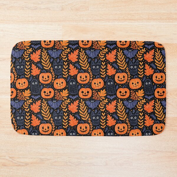 Item preview, Autumn Fall Halloween Ghost Pumpkin Cat and Bat Pattern designed and sold by Derek Gillette.